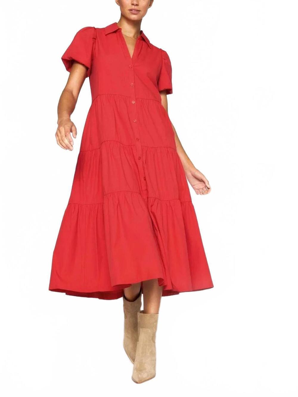 NEW BROCHU WALKER havana midi dress in carmine red